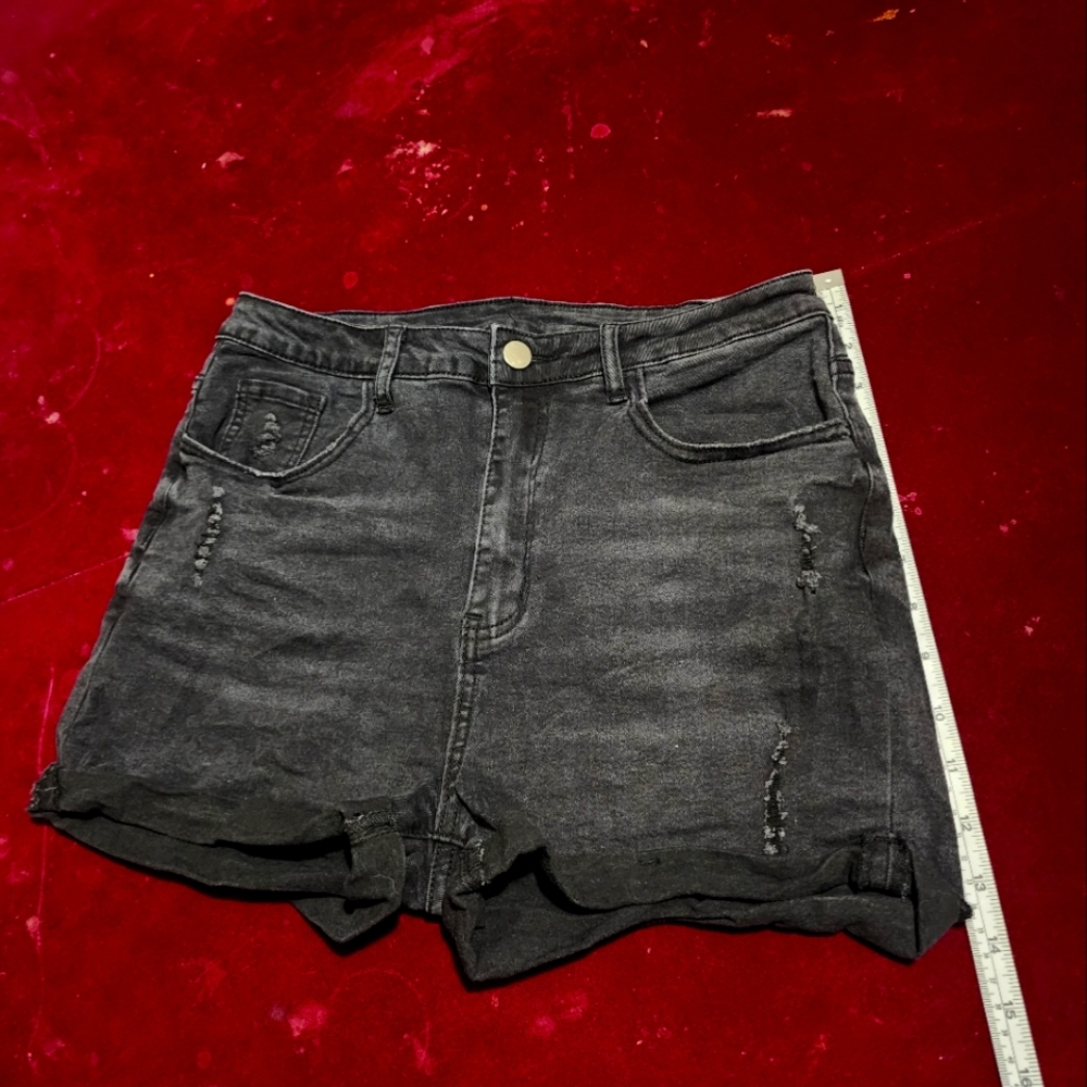 Black Distressed Jeans Shorts